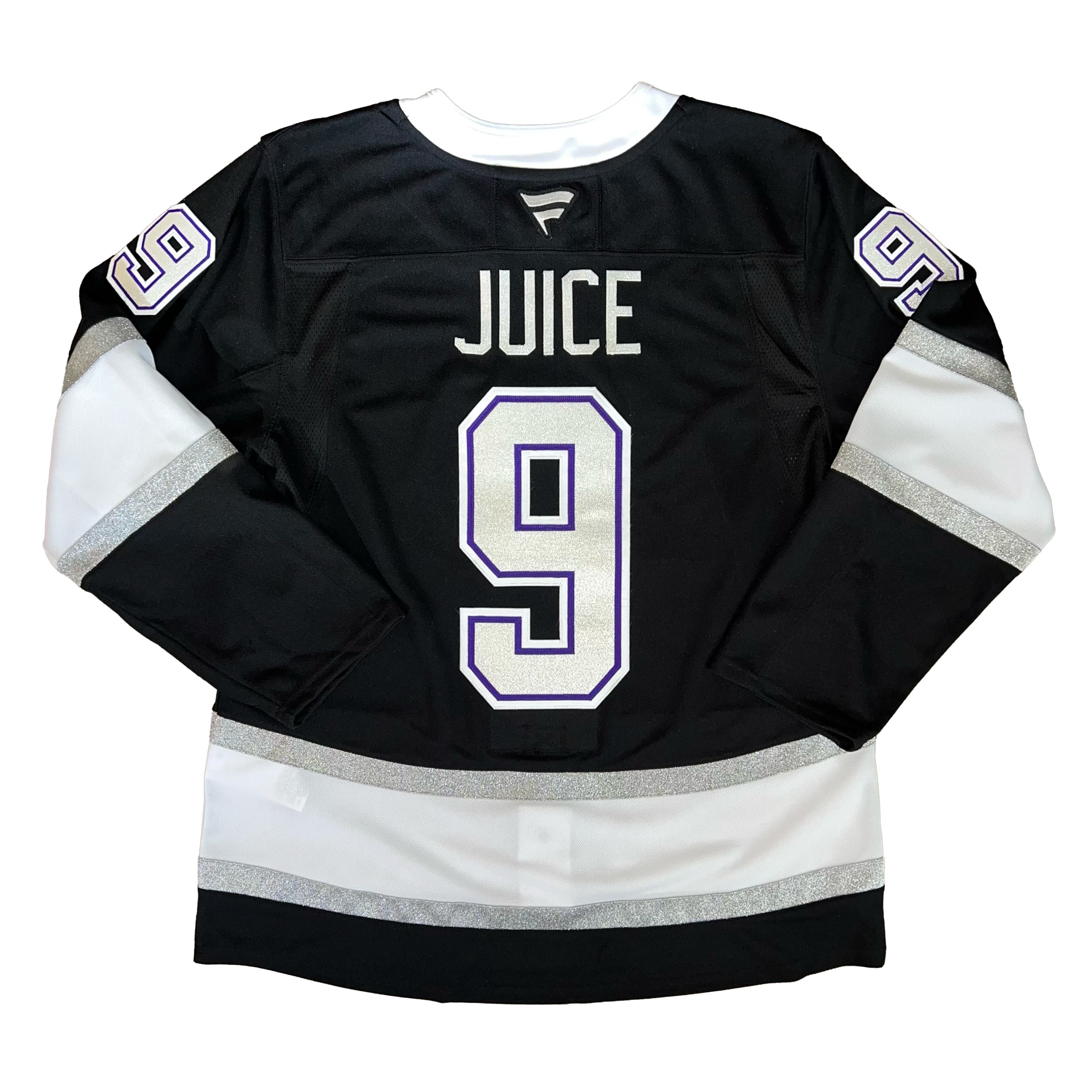 Black hockey jersey with 'Juice' and number '9' on a white background